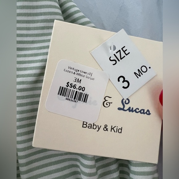 NWT Sophie & Lucas Vintage Green & White Stripe Overalls size 3 months - Picture 4 of 4